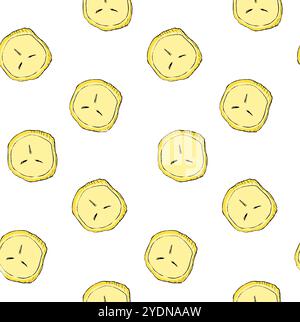 Seamless banana slice pattern on summer tone for background, summer concept. Vector graphic illustration Stock Vector
