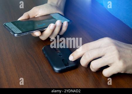 The concept of connecting to the internet with Pocket Wifi devices, wireless connection Stock Photo
