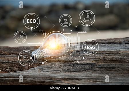 Sustainable development and business operations based on renewable energy CO2 Emission Reduction Concepts Green industries using renewable energy can Stock Photo