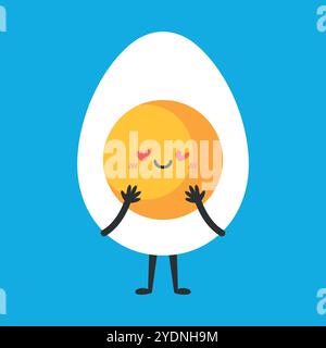 Cute cartoon egg character in love. Funny egg mascot with heart eyes. Vector illustration Stock Vector