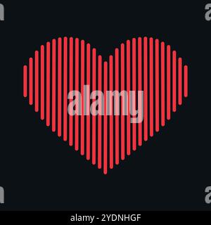 Sound wave in heart shape on black background. Music equalizer. Vector illustration Stock Vector