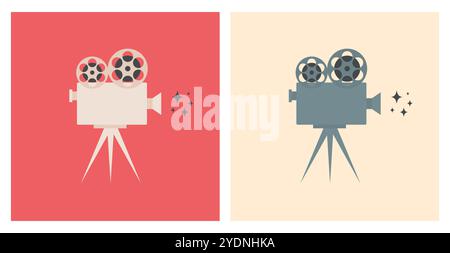 Retro movie video camera icon set. Movie concept. Vector illustration Stock Vector