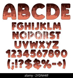 Font, alphabet, letter, number from layers with mushrooms and snails. Isolated vector objects on white background. Stock Vector