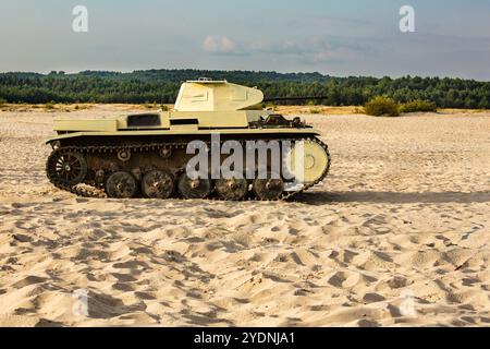 German PzKpfw II, Panzerkampfwagen II ( Panzer II ) light tank in desert painting on the battlefield. Reconstruction siege of Tobruk durind WWII Stock Photo