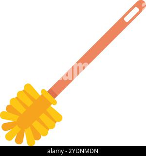 Simple flat vector illustration of a toilet brush with a yellow bristle and an orange plastic handle Stock Vector