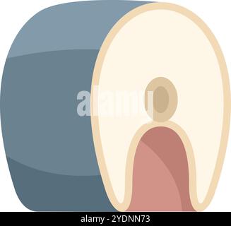 This vector illustration shows a salmon steak, sliced to show the pink meat, grey skin, and bones Stock Vector