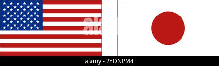 United States and Japanese flags icon set. Editable vector. Stock Vector