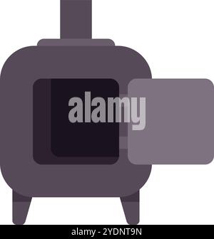 Modern metal stove burning wood with open door for home heating, minimalist vector illustration on a white background Stock Vector