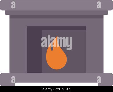 Grey stone fireplace burning with orange flames, creating a cozy atmosphere Stock Vector