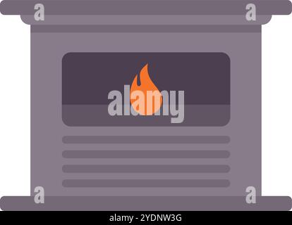 Simple vector illustration of a fireplace burning with orange and yellow flames providing warmth inside a home Stock Vector