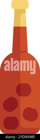 Tall glass bottle containing red wine with a few grapes floating inside Stock Vector