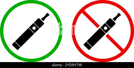 Electronic Cigarette Permitted and Prohibited Icon Set. Electronic cigarette restrictions icon set. Editable vector. Stock Vector