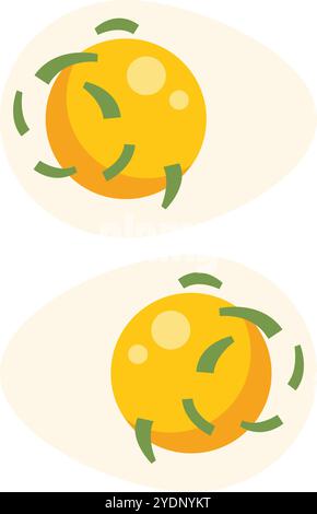 This vector illustration shows two boiled eggs seasoned with chives, served on a white background Stock Vector