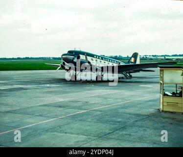 An Aer Lingus twin engine propeller plane on the tarmac of Dublin Airport in 1957. Stock Photo