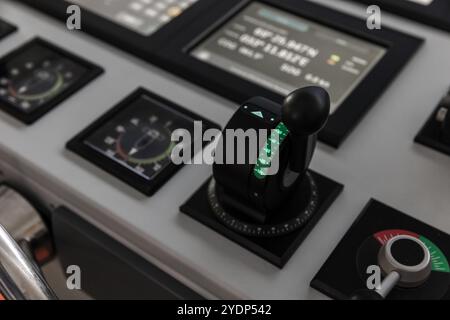 Azimuth thruster control levers, equipment of a tug boat control panel Stock Photo