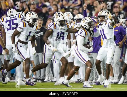 College Station, USA. 26th Oct, 2024. LSU defense celebrates after fumble recovery during the game between the LSU Tigers and the Texas A&M Aggies on October 26, 2024 at Kyle Field in College Station, Texas. (Photo by: Jerome Hicks/Sipa USA) Credit: Sipa USA/Alamy Live News Stock Photo