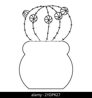 Simple cute round cactus with branches in doodle style. Vector illustration isolated on white background. Stock Vector