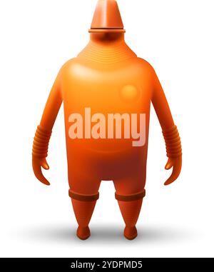 Senior Super Hero Robot Defender of the Universe. Tough Orange Fat Bot Humanoid Mascot Character Illustration on White Backdrop Stock Vector