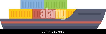 Marine cargo ship is carrying colorful intermodal containers on the deck, transporting goods across the ocean Stock Vector