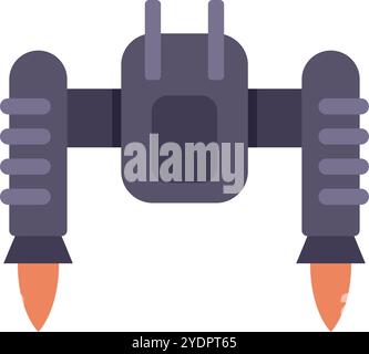 Simple flat illustration of a spaceship flying with two ignited boosters Stock Vector