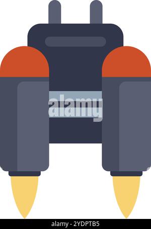 Jetpack generating strong flame streams for flight, isolated on white background Stock Vector