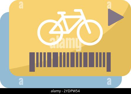Yellow card with bicycle icon and barcode allowing to rent a bike for urban mobility Stock Vector