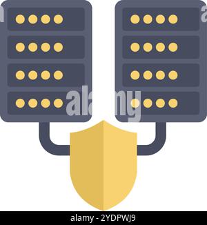 Server connection being protected with a shield representing data protection and secure network Stock Vector
