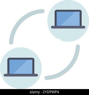 This minimal icon features two laptops exchanging data, representing a closed network or peer to peer file sharing Stock Vector