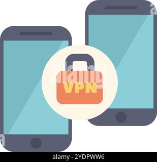 This vector illustration depicts the concept of vpns securing data transfer between two smartphones Stock Vector