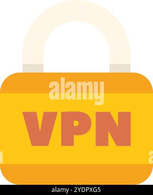Yellow padlock is representing a vpn, protecting user data online Stock Vector