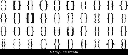 Bracket parenthesis icons set. Set of different brackets and parentheses symbols, useful for coding, programming, and software development Stock Vector