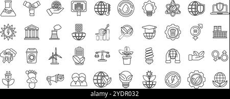 Esg icons set. Set of line icons representing various aspects of esg - environmental, social, and governance - , highlighting sustainable and responsible business practices Stock Vector