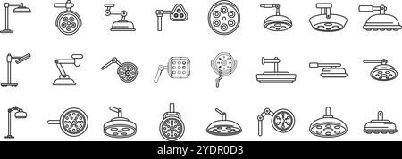 Surgical lamp icons set. Collection of surgical lamps providing focused light during medical procedures Stock Vector