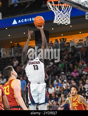 Menifee, California, USA. 26th Oct, 2024. Gonzaga forward Graham Ike (13) takes the shot in the lane. (Credit Image: © Ardie Crenshaw/ZUMA Press Wire) EDITORIAL USAGE ONLY! Not for Commercial USAGE! Stock Photo