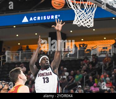 Menifee, California, USA. 26th Oct, 2024. Gonzaga forward Graham Ike (13) takes the shot in the lane. (Credit Image: © Ardie Crenshaw/ZUMA Press Wire) EDITORIAL USAGE ONLY! Not for Commercial USAGE! Stock Photo