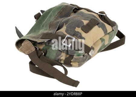 woodland camo small army bag isolated on white background Stock Photo