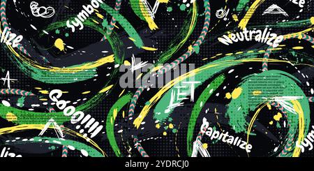 Abstract and Creative Art Background with Brush Texture and Scribble Text in Collage Design Style Stock Vector