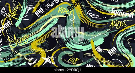 Abstract and Creative Art Background with Brush Texture and Scribble Text in Collage Design Style Stock Vector