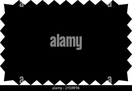 Empty black rectangle with zigzag edges. Box, tag or label, sticker or badge, stamp rectangular shape with jagged borders isolated on white background. Vector graphic illustration. Stock Vector