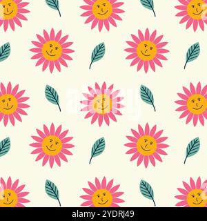Seamless floral vector pattern in vivid colors. Stock Vector