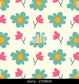 Seamless floral vector pattern in vivid colors. Stock Vector