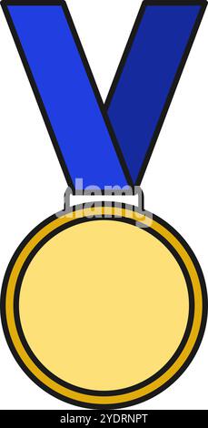 Blank gold medal with blue ribbon for award ceremony vector illustration Stock Vector