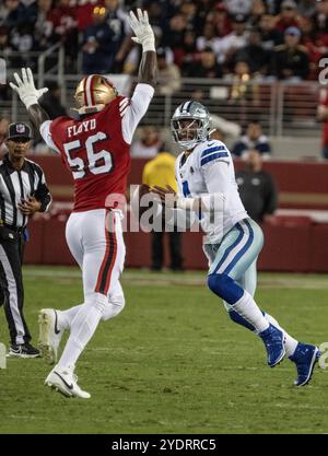 The San Francisco 49ers' Leonard Floyd (56) and Nick Bosa (97 ...