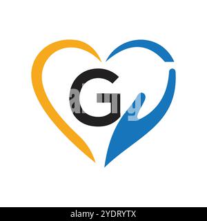 Letter G Charity Logo Design Concept With Hand and Heart Symbol Vector Sign Stock Vector