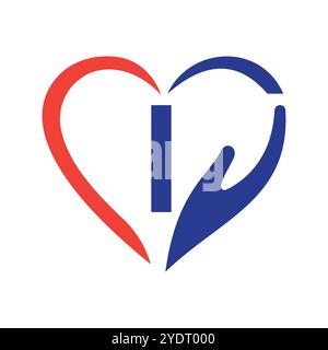 Letter I Charity Logo Design Concept With Hand and Heart Symbol Vector Sign Stock Vector
