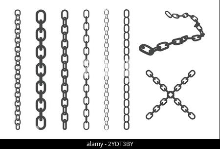 Chain silhouette, Chain vector clipart, Metal chain silhouette, Metal chain vectors, Silhouette of chain, Chain vector bundle Stock Vector