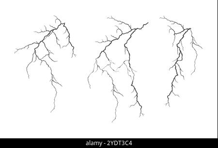 Lightning bolts realistic vector illustration. Powerful thunderstorm ...
