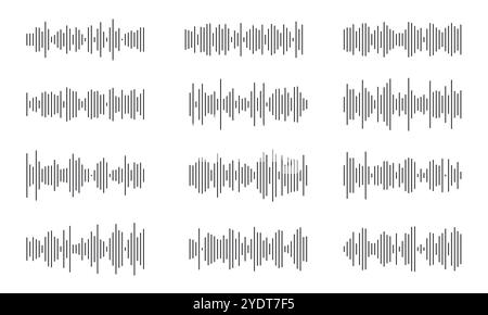 Sound wave collection. Random audio soundwave line. Stock Vector