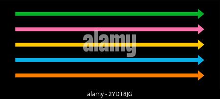 Straight Long Arrow. Set of simple Symbols for apps and websites. Vector flat illustration. Colored pointers isolated on black background Stock Vector