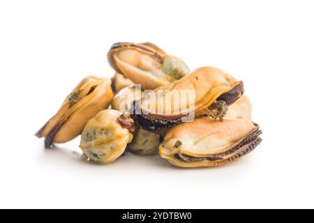 Shelled mussels meat isolated on a white background. Stock Photo